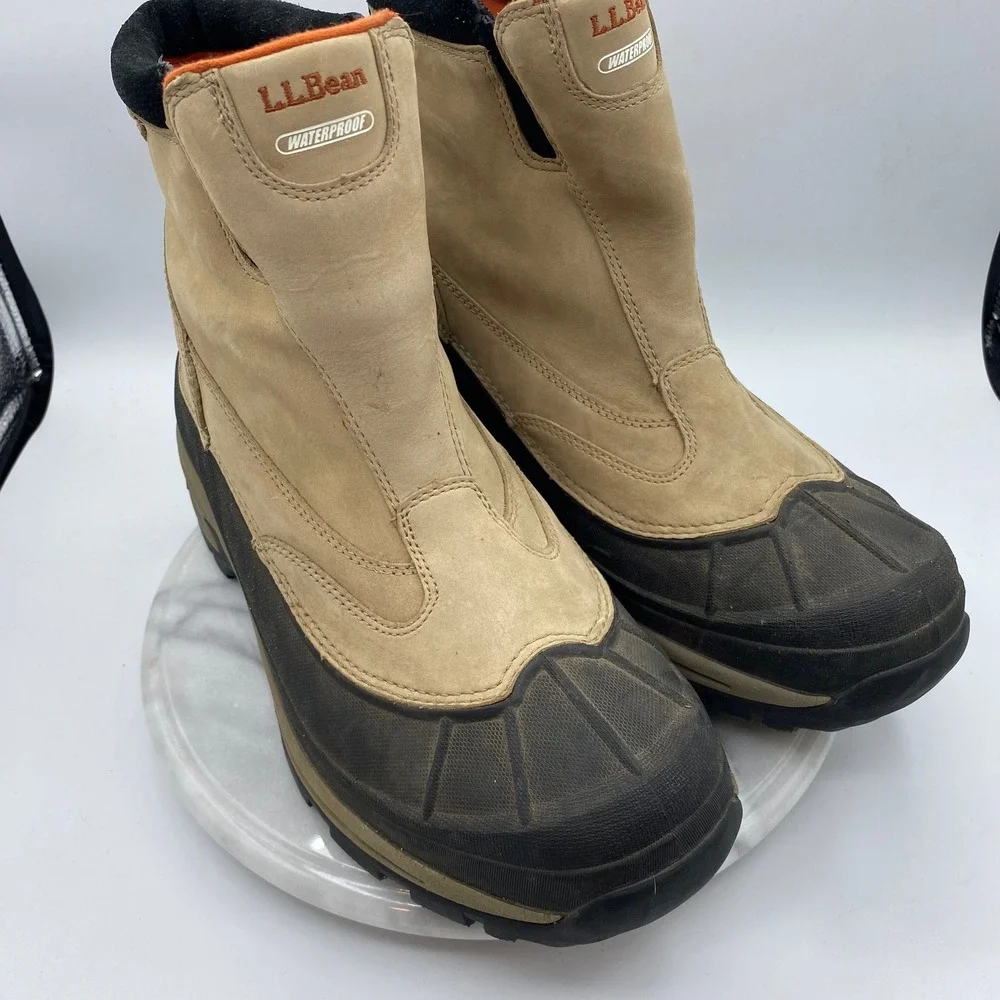 L.L. Bean Mens 12 Storm Chaser Boots Tan Waterproof Thinsulate Insulated Pull On